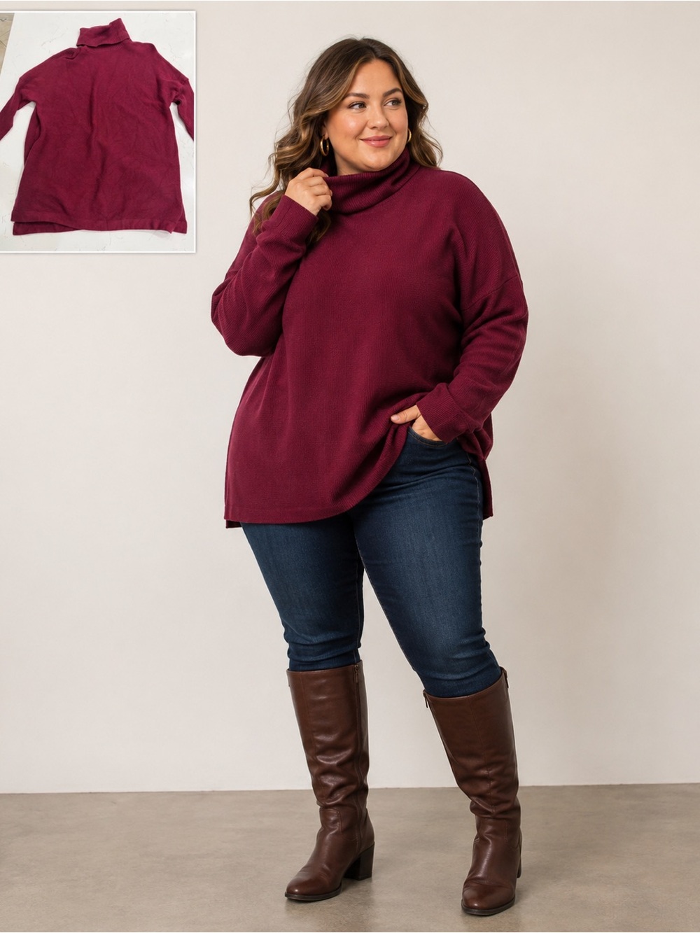 Women's Turtleneck Sweater - Burgundy